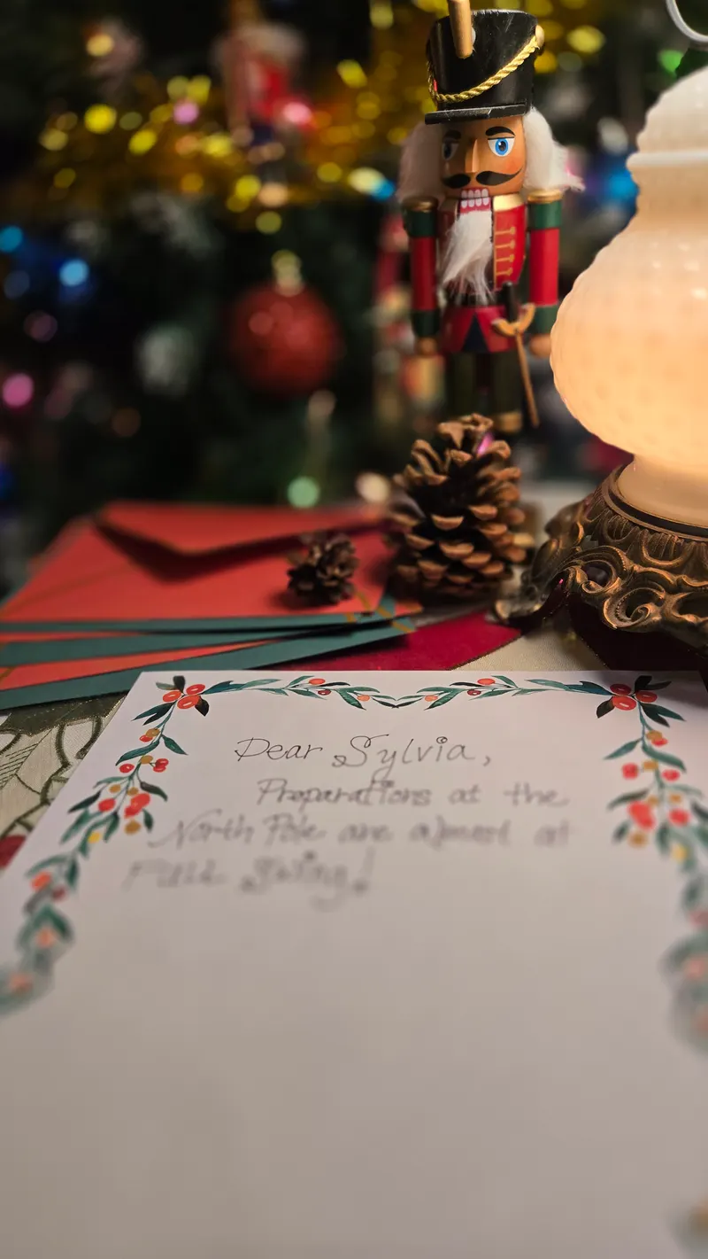 A handwritten letter beginning “Dear Sylvia, Preparations at the North Pole are almost at full swing!”